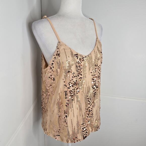 Shein NWT mesh sequin cami top Large 8/10 gold cream - Picture 9 of 13